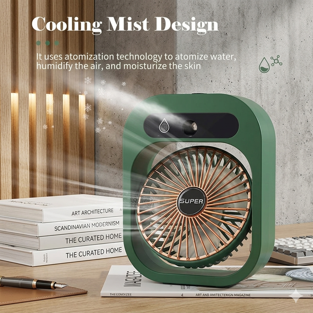 2-in-1 Mini Misting Fan & Humidifier – Portable USB Cooling Fan