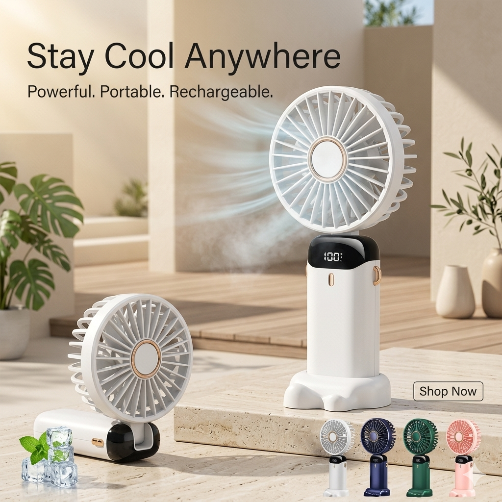 3-in-1 Portable Mini Fan – Handheld, Neck & Desk | Quiet, Rechargeable Cooling Fan