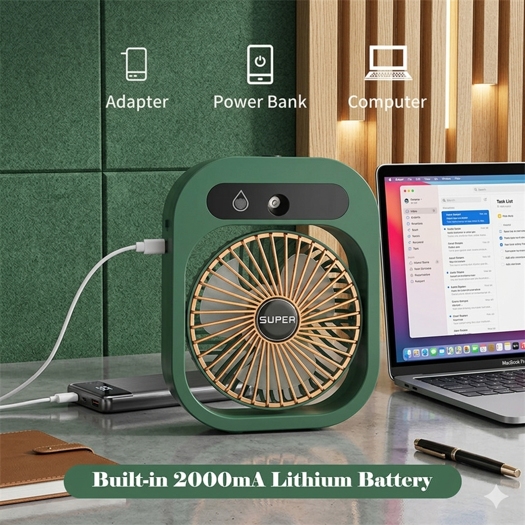 2-in-1 Mini Misting Fan & Humidifier – Portable USB Cooling Fan