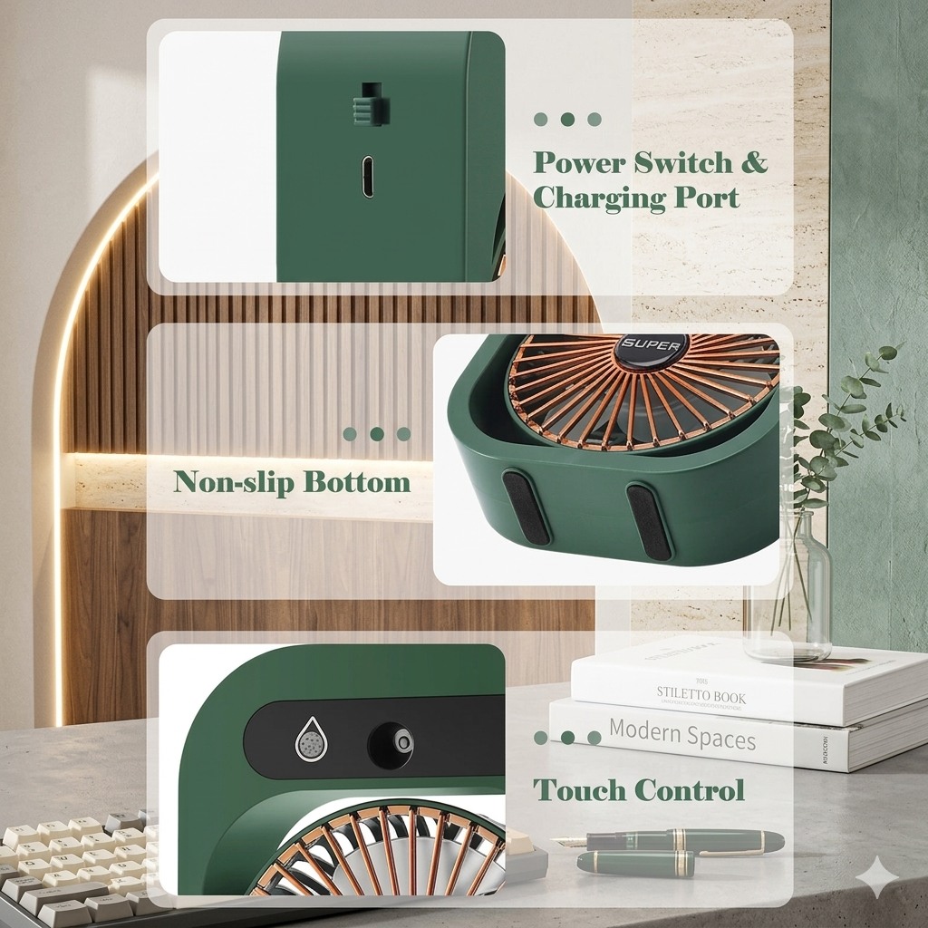 2-in-1 Mini Misting Fan & Humidifier – Portable USB Cooling Fan
