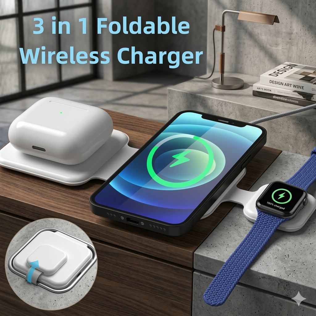 3-in-1 Foldable Magnetic Wireless Charging Station for iPhone, Apple Watch & AirPods