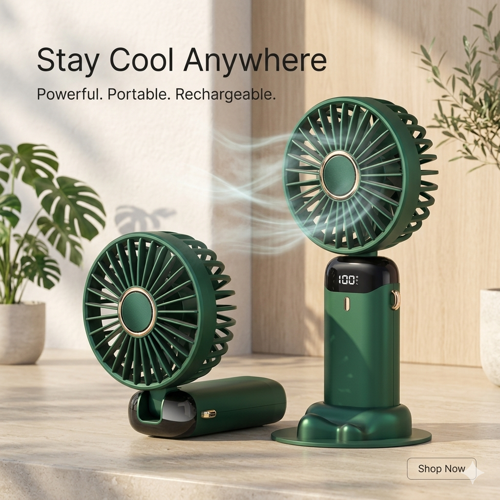 3-in-1 Portable Mini Fan – Handheld, Neck & Desk | Quiet, Rechargeable Cooling Fan