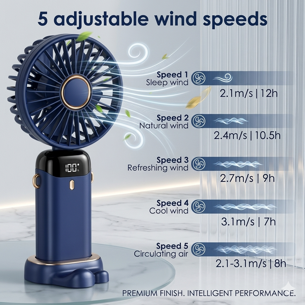 3-in-1 Portable Mini Fan – Handheld, Neck & Desk | Quiet, Rechargeable Cooling Fan