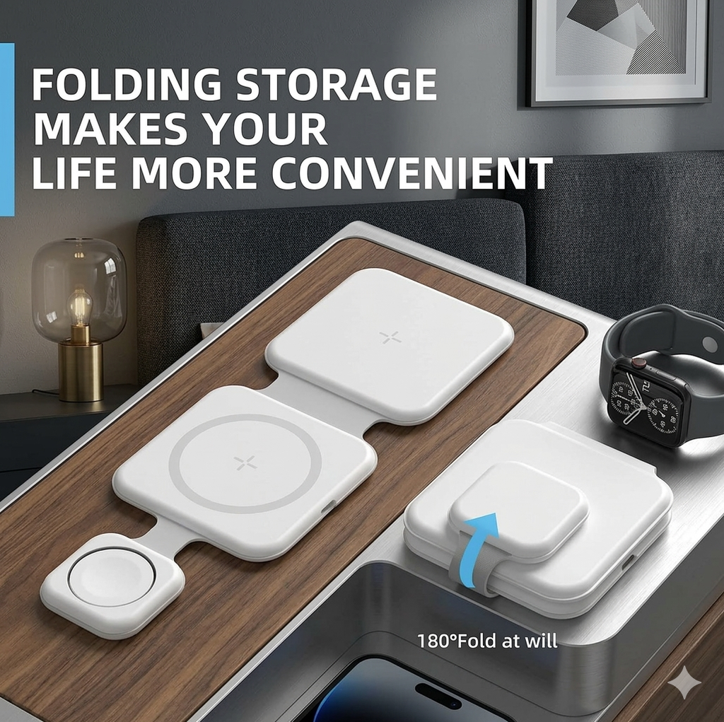3-in-1 Foldable Magnetic Wireless Charging Station for iPhone, Apple Watch & AirPods