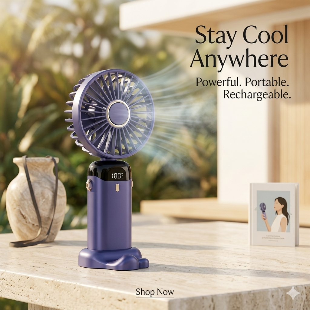 3-in-1 Portable Mini Fan – Handheld, Neck & Desk | Quiet, Rechargeable Cooling Fan