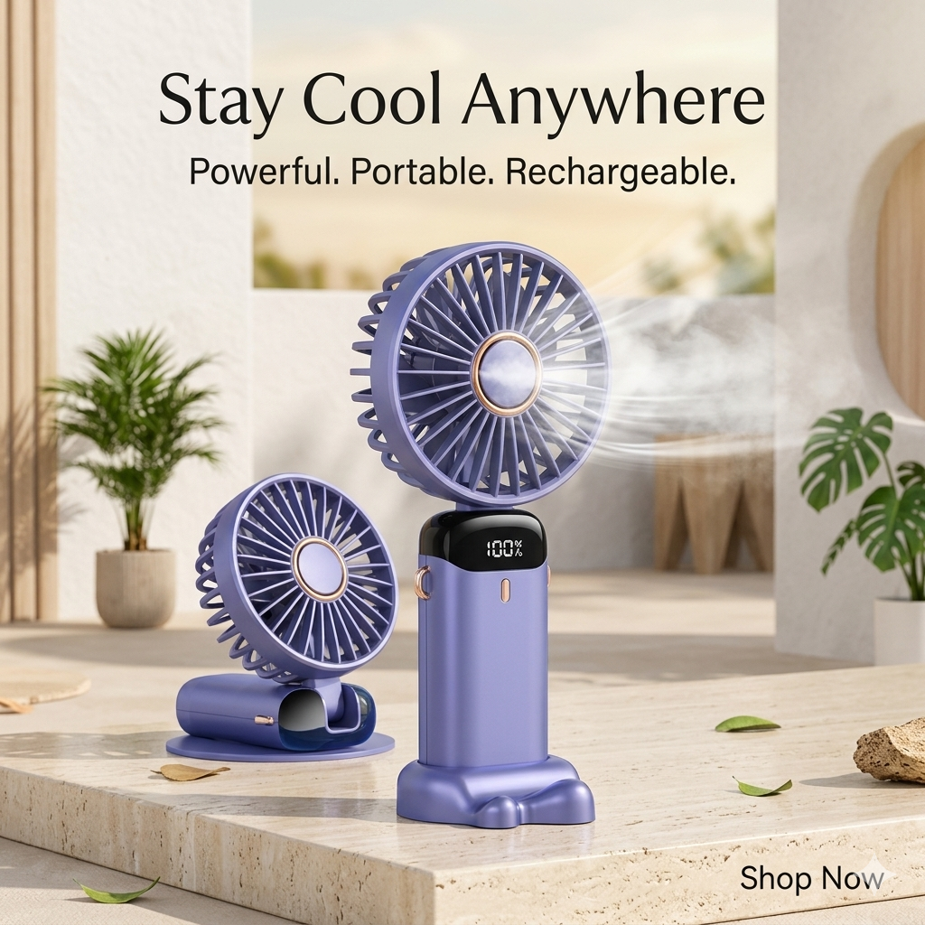 3-in-1 Portable Mini Fan – Handheld, Neck & Desk | Quiet, Rechargeable Cooling Fan